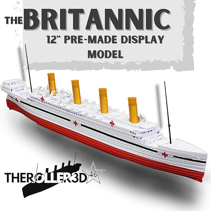 12" Prebuilt Display Model Ship (HMHS Britannic 1ft Model with Sea Mines (3pc) (includes Masts))