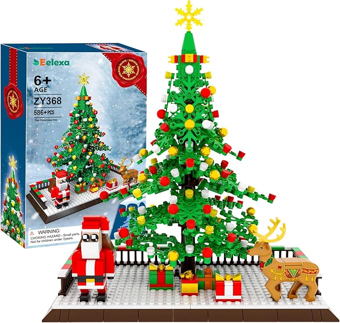 Eelexa Christmas Tree Building Block: Festive Figures Building Set with Santa Claus, 586 PCS for 6+ Ages Kids, Boys, Girls, Adult