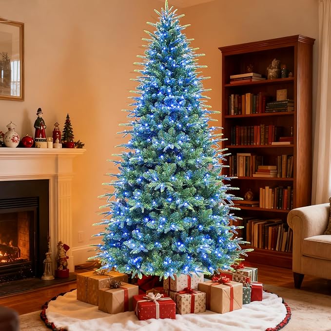 Hykolity 7.5 ft Prelit Artificial Christmas Tree with Remote Control, 1948 PE&PVC Branch Tips, Artificial Hinged Christmas Tree with 450 Multi-Color RGB Lights for Decoration, 15 Modes