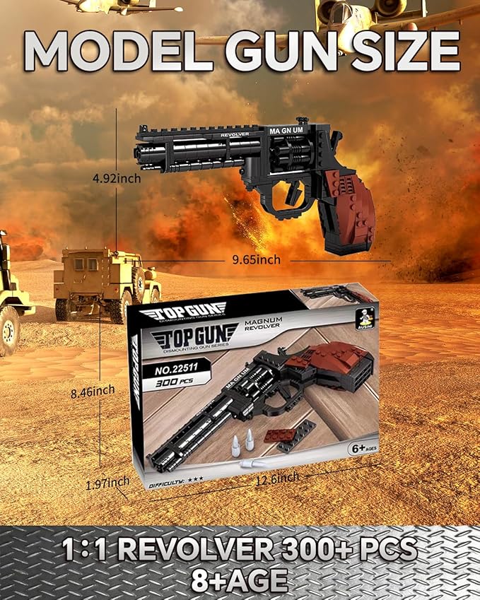 1:1 Revolver Building Blocks Sets - 300 PCS Model Collection Toy Building Bricks Set Shootable - Simulation Militarily Toy Lovers for Kids and Adults Gift