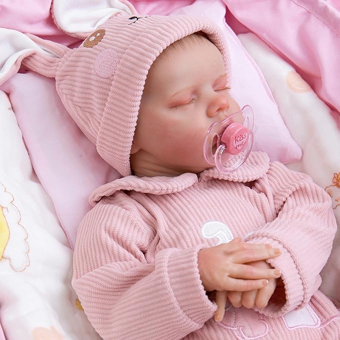Aori Reborn Baby Dolls Girl - 18'' Realistic Sleeping Newborn - Lifelike Hand-Painted Vinyl Baby Doll with Doll Accessories Set - Weighted Body for Cuddling, for Collectors & Kids 3+