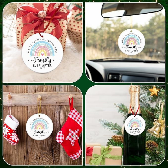 OASSIE Christmas Adoption Day Gifts for Women Men - Ceramic Christmas Ornaments 2025 for Xmas Decorations - New Family Adoption Gifts for Adoptive Parents Mom Dad Children, Family Ornaments for Tree