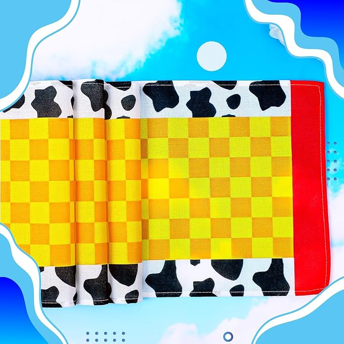 2 Pcs Cartoon Table Runner Cartoon Birthday Party Supplies Cow Pattern Printed Check Table Decor Tablecloth Party Supplies,13 x 72 in (Classic)