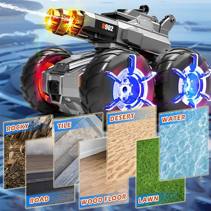 4WD Amphibious Water Gun Remote Control Car-2.4GHz Control & Gesture Sensing RC Car Remote Control Boat, Waterproof Remote Control Pool Water Toys for Kids 8 9 10+