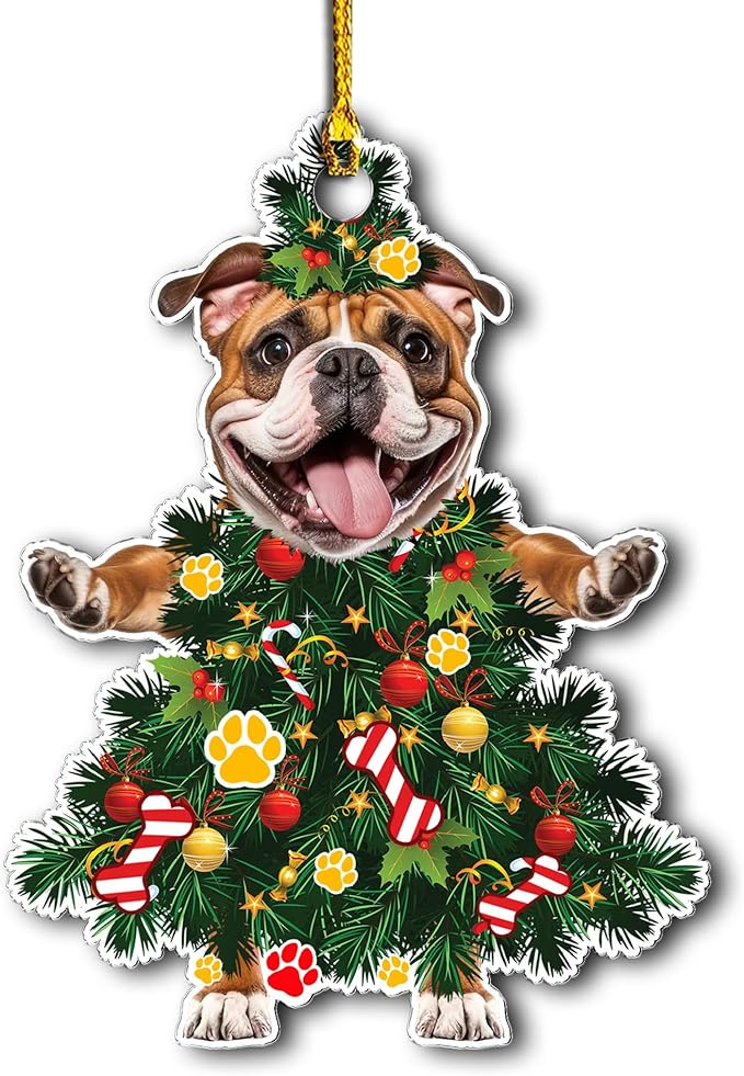 2025 English Bulldog Christmas Tree Ornament - Festive Holiday Acrylic Hanging Decoration with Adorable English Bulldog Dog - English Bulldog Christmas Tree Topper