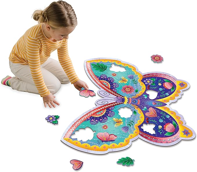 Peaceable Kingdom Shimmery Butterfly Floor Puzzle – 53-Piece Giant Floor Puzzle for Kids Ages 5 & up – Fun-Shaped Puzzle Pieces – Great for Classrooms
