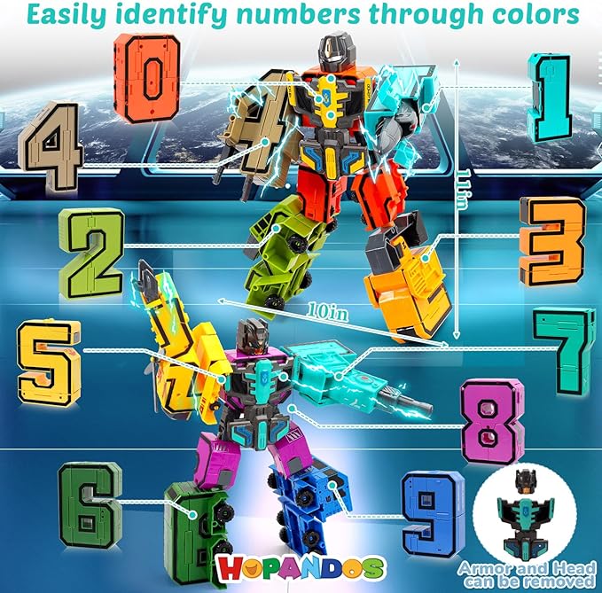 Number Robot Blocks Toys for Kids, Number Bots Transformers Preschool Alphabet Learning Toys, 10Pcs Toddlers Education Math Autism STEM Toys for Ages 3-5, Classroom Rewards Christmas Birthday Gifts