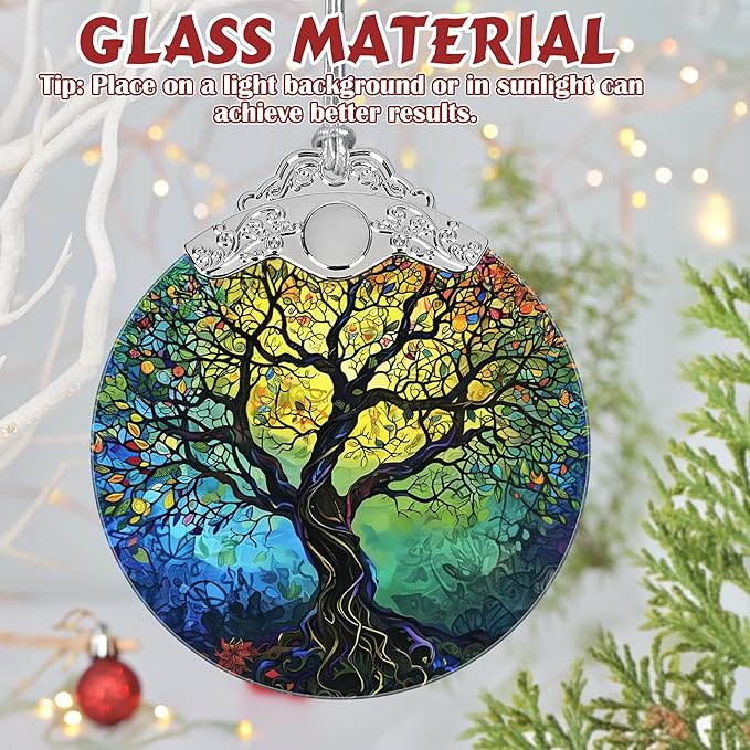 3" Stained Glass Christmas Decoration, Christmas Ornaments, Heirloom Keepsake, Gift Exchange, Gift Idea, Bauble Present - Tree of Life