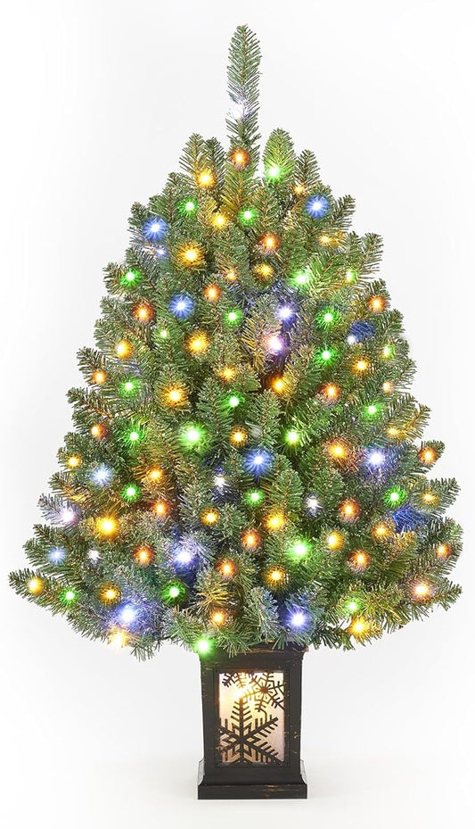 3FT Small Christmas Tree, Artificial Christmas Tree with 100 Lights & Lighting Base, Prelit Mini Tree for Christmas Decor,Tabletop Christmas Tree, 10 Modes Lighting Control, Timer Operated Operated