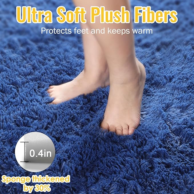 PAGISOFE Navy Blue Rug 5x8 Ft Fluffy Shag Rugs for Living Room Soft Shaggy Machine Washable Large Rugs for Kids Room Carpet Nursery Floor Boys Room Dorm Rug Kid Playroom Navy Area Rug Teen Home Decor