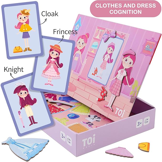 Toi Kids Magnet Toys Magnetic Jigsaw Puzzle Boxes with Game Board for Kids Ages 3-8, Preschool Tabletop Toy for Toddlers, Portable Travel Game, Princess