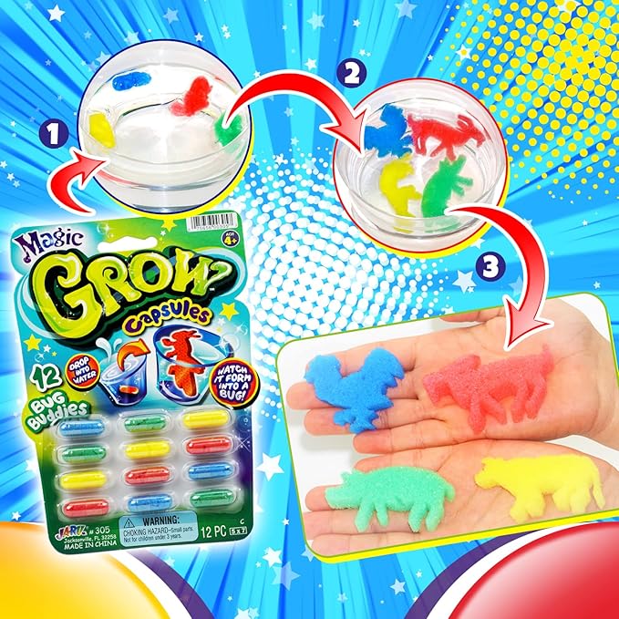 JA-RU Magic Grow Capsules, (3 Packs 36 Capsules Assorted). Water Growing Animals Capsules. Great Party Favor Kids Toy.305-3A