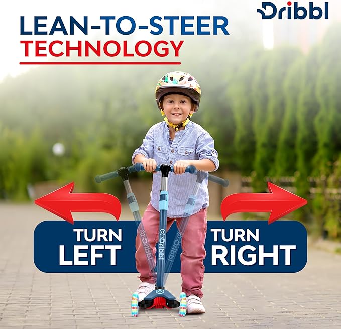 3-Wheel Kids Scooter - Lean-to-Steer Technology, Adjustable Height Handlebar, Wide Anti-Slip Deck, Scooter for Boys & Girls Ages 3+, Child Safety Approved, Support Riders Up to 165 lbs, Blue