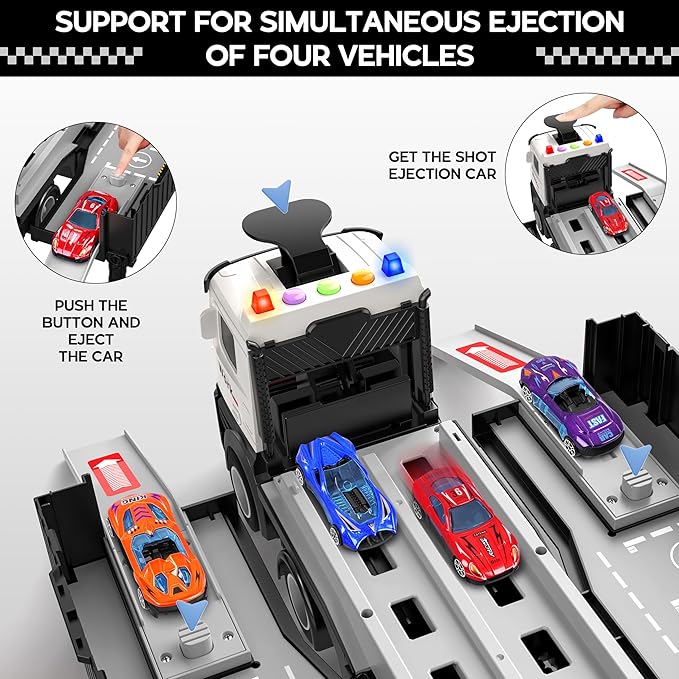 Carrier Truck Race Track Boys Toys, Foldable 3 Layer Toddler Track Playset,Toy Truck Transport Car Carrier & 8 Race Cars, Truck Toddlers Toys B-Day Gifts for Age 3 4 5 6+ Years Old Boys Toy