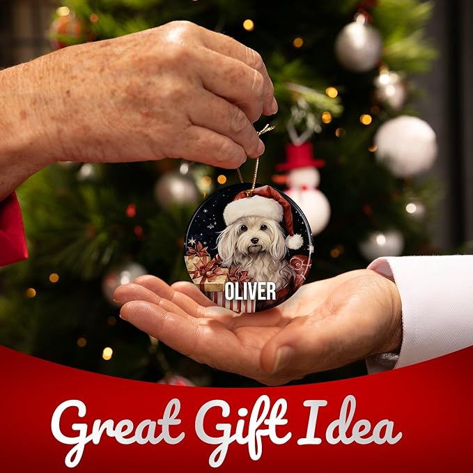 Maltese Personalized Dog Ornament - Pet Ornament for Christmas Tree - 3" Round Ceramic - Printed in USA - Choose from 200 Breeds - Dog Mom & Dad - Xmas Decoration DOG0141