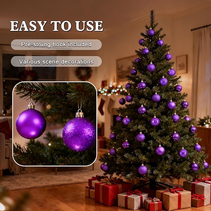 2.36" Christmas Balls Christmas Tree Ornaments Shatterproof Plastic Holiday Ornament Festival Hanging Ball Holiday Decorations Set of 24pcs