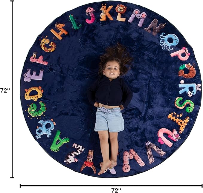 ABC Kids XL 6 ft Alphabet Rug - Nursery & Classroom - Circle Blue