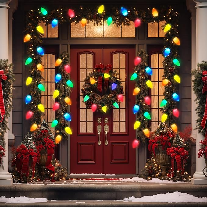 35 LED C9 Christmas Lights, 24.5FT C9 LED Christmas String Lights Vintage Christmas String Lights Plug in Waterproof for Indoor Room Outdoor Party Garden Yard Roof Tree Christmas Decor