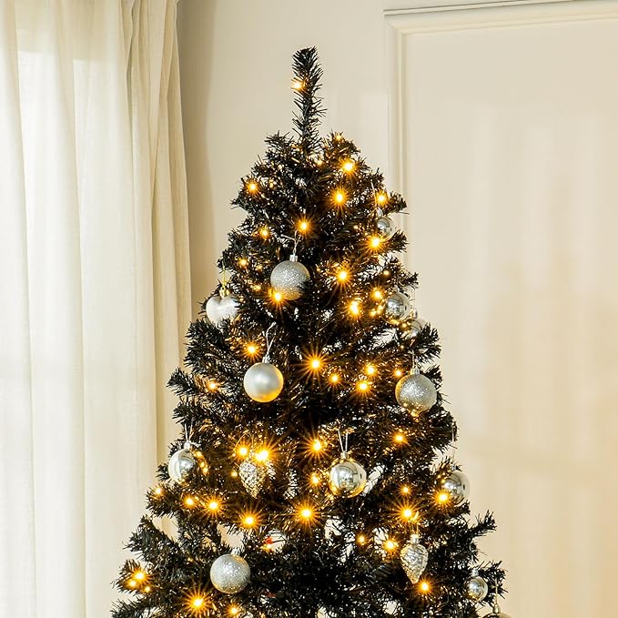 HOMCOM 7.5' Tall Prelit Christmas Tree Douglas Fir Artificial Christmas Tree with Realistic Branches, 500 Warm White LED Lights and 1346 Tips, Black