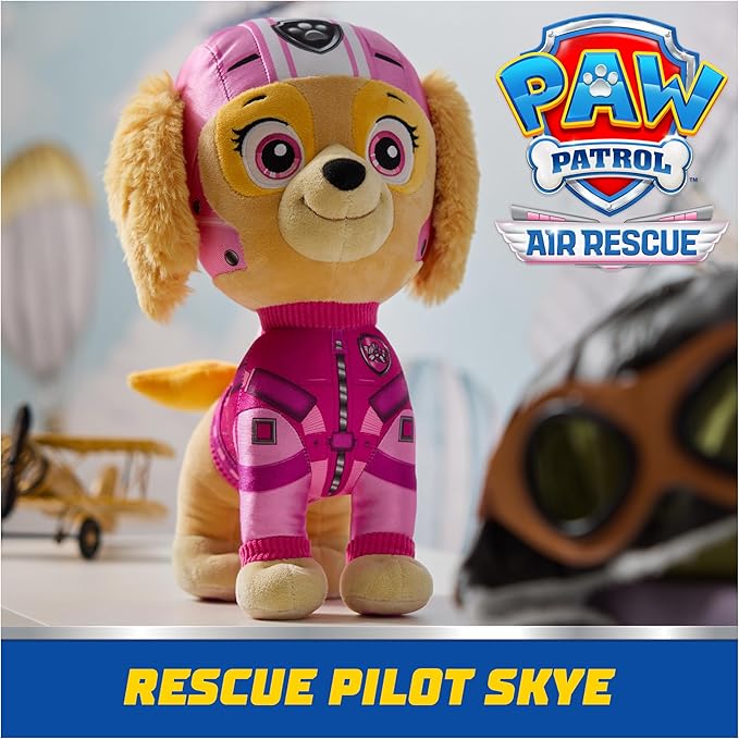 PAW Patrol: Air Rescue, Skye Plush Toy, 12-Inch Tall, Premium Stuffed Animals, with Removable Backpack, Kids Toys for Boys and Girls Ages 3 and up