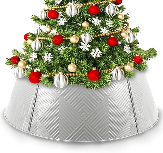 Metal Christmas Tree Collar 28 inch,Voumsil Christmas Tree Ring Collar Stand Cover Real Artificial Trees Indoor Outdoor Decoration