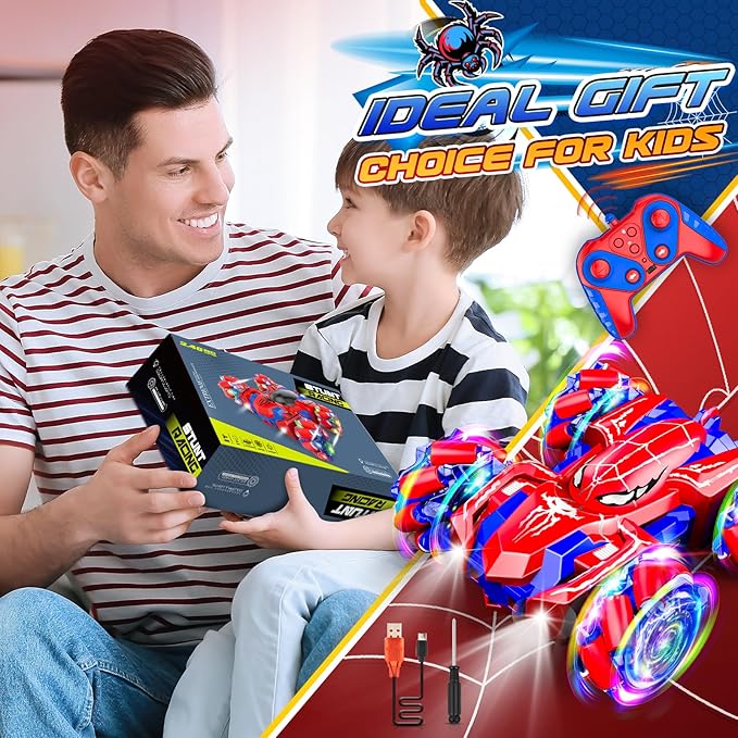 Double Sided Remote Control Car for Boys 4-7, 360° Rotating 2.4GHz Fast Stunt Rechargeable 4WD RC Car Toys for Boys 4-6 5-7 8-13 Outdoor Birthday Xmas Halloween Easter Basket Stuffers Gifts for Kids