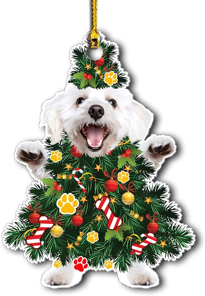 2025 Maltese Dog Christmas Tree Ornament - Festive Holiday Acrylic Hanging Decoration with Adorable Maltese Dog - Malta Puppy Christmas Tree Topper Ornament