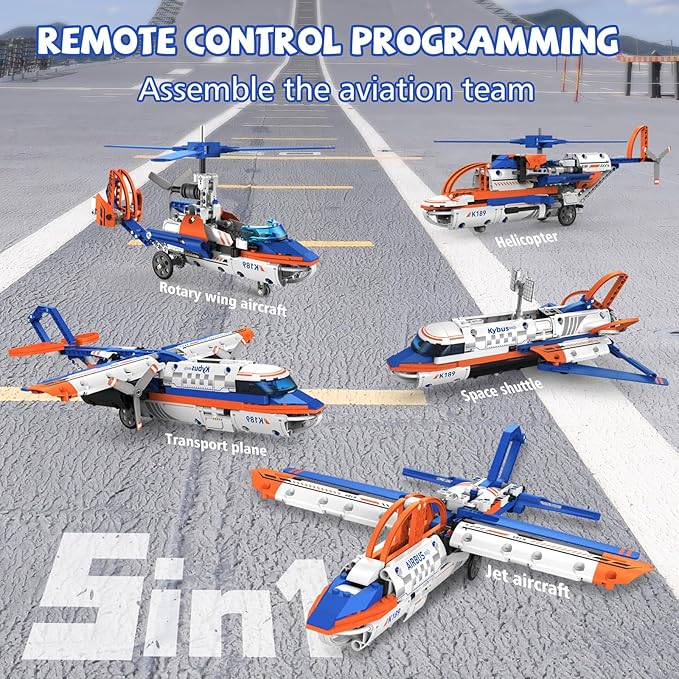 5-in-1 Remote Control STEM Airplane Building Kit – Eco-Friendly Rechargeable, App & Remote Controllable Ground-Walking Models, City-Themed Gift for Kids 6+ (325 PCS)