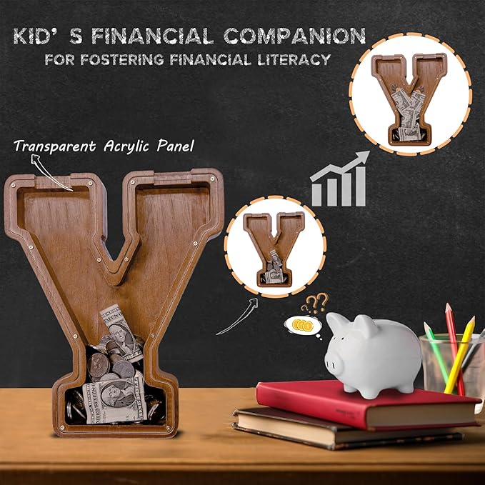 Personalized Wooden Letter Piggy Bank for Kids Larger Letter Piggy Bank for Boys and Girls Initial Coin Bank Customized Piggy Bank Perfect Wood Kids Money Bank for Birthday and Festival
