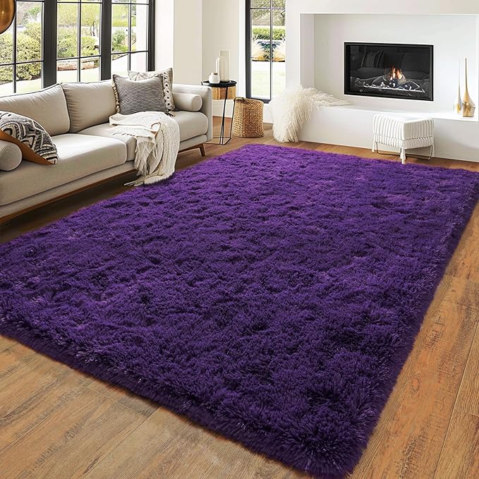 5'x7' Super Fluffy Rug for Bedroom, Modern Shag Purple Area Rugs, Soft and Cozy Plush Large Carpet for Kids, Girls Boys and Teens Decorations for Living Room Dorm Nursery Classroom, Purple
