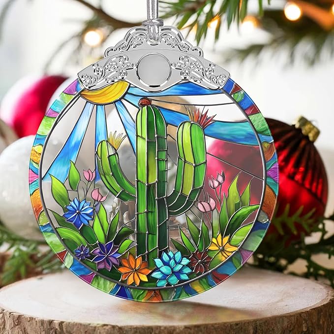 2025 Cactus Ornaments for Christmas Tree - Christmas Ornaments, Stained Glass, Plant Lover Decor - Gift Idea for Friends