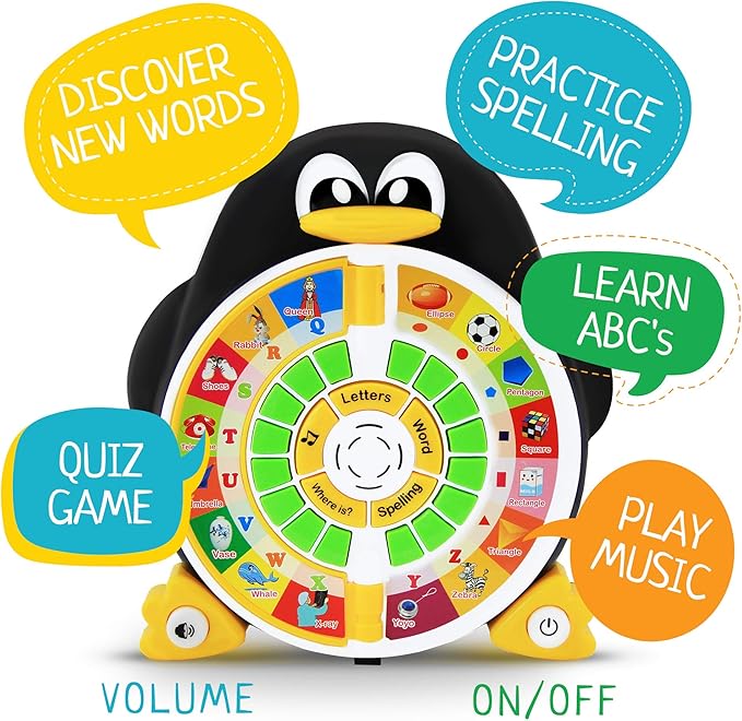 Penguin Power ABC Learning & Educational Toys for Preschoolers - Preschool Activities to Learn ABCs, Words, Spelling, Shapes, Quiz & Songs - Learning Toys for 3+ Year Olds Boys and Girls