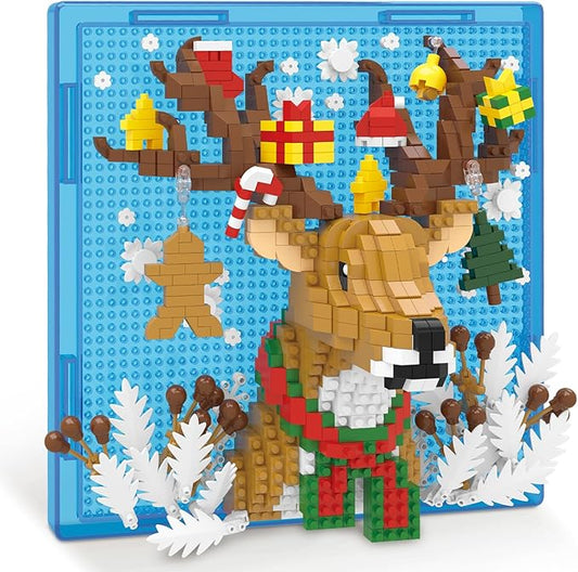Christmas Reindeer Animal 3D Wall Art Micro Mini Building Blocks Set, Unique 2025 Christmas Home Decor, No Compatible with Lego, Ideal Christmas Holiday Toy Gift for Adults & Teens (1005 PCS)