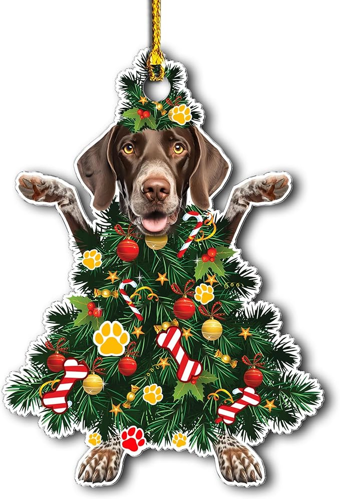 2025 German Shorthaired Pointer Dog Christmas Ornament - German Shorthaired Pointer Dog Dressed as a Christmas Tree - Fun and Festive Acrylic Decoration