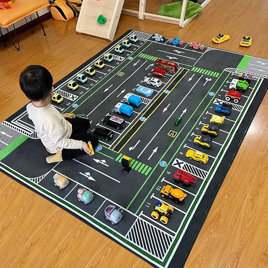 Kids Rug, City Road Traffic System Playmat Rugs - 5x7 Ft Kids Carpet with Rubber Backing,Street Play Mat Great for Playing with Cars for Bedroom Playroom - Non-Slip Have Fun Safe Nursery Rug