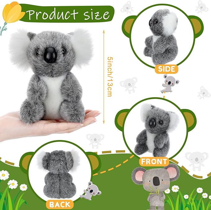 6 Pcs Koala Stuffed Plush Animal Cute Doll Toy Soft Mini Koala Bear Plush 5 Inches Small Stuffed for Birthday Party Gifts, Gray