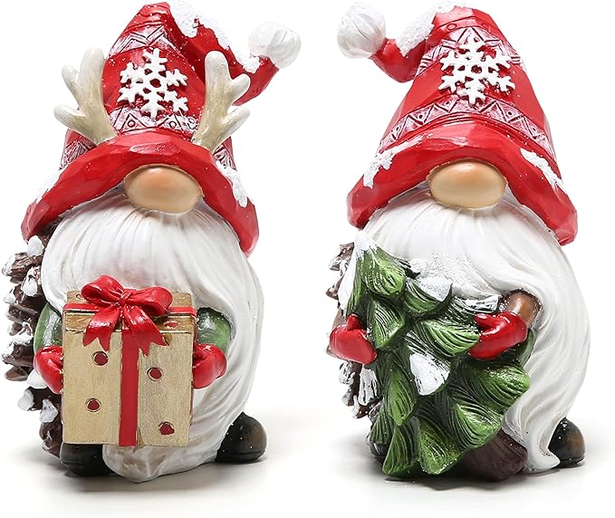 Hodao Christmas Resin Gnomes Handmade Christmas Resin Gnomes Holiday Present, Winter Table Christmas Tree Decorations Indoor and Display on Mantel or Window Sill