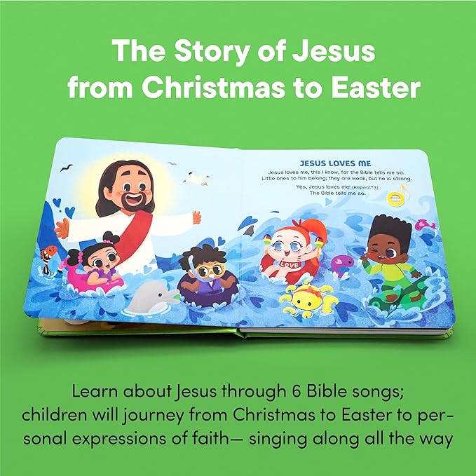 Jesus Loves Me Christian Sound Books for Kids - 6 Bible Songs - Christening, Baptism Gifts for Boys and Girls - Religious Toys, Interactive Music Books for Toddlers - Baby Dedication