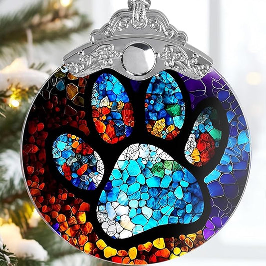 Paw Print Christmas Ornament - Sun Catcher and Tree Decorations - Gifts for Pet Lovers
