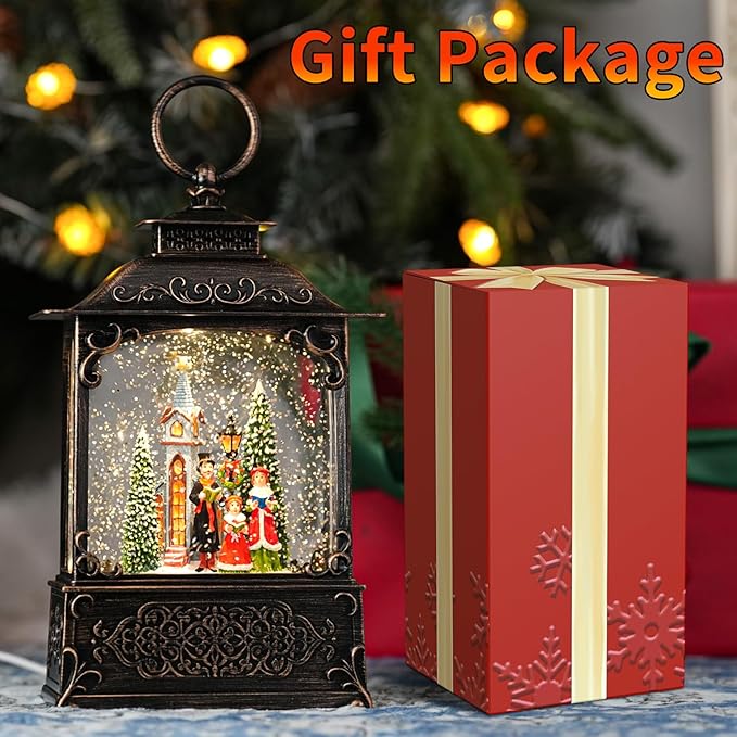 Snow Globe with Church Choir Scene, Light Up Christmas Snow Globes with Music Timer - USB Plug or Battery Operated Glitter Globe Indoor Christmas Decorations