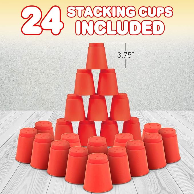 Gamie Stacking Cups Game with 18 Fun Challenges and Water Timer, 24 PCS Cup Stacking Set, Classic Family, Indoor Recess Game for Classroom, Fun Gift Idea for Boys and Girls Ages 3+ Olds