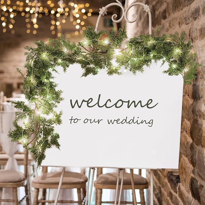 RECUTMS Mantle Garland 6FT Garlands with Lights 30 LED Strings Fake Hanging Plants Greenery Outdoor Wreath Plant Classic Leaves Soft Plastic for Arch Porch Wall Wedding (Green Light S)