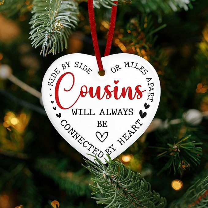 OASSIE Christmas Cousin Gifts for Women Men - Ceramic Christmas Ornaments 2025 for Tree Decorations - Birthday Gifts for Long Distance Female Family Cousin, Holiday Decor Ideas