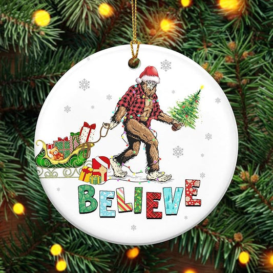 OASSIE Bigfoot Christmas Ornaments Gifts for Men Women - Ceramic Sasquatch Christmas Decorations 2025 - Big Foot Birthday Gifts for Friends, Stocking Stuffers for Men Women, White Elephant Gift Ideas