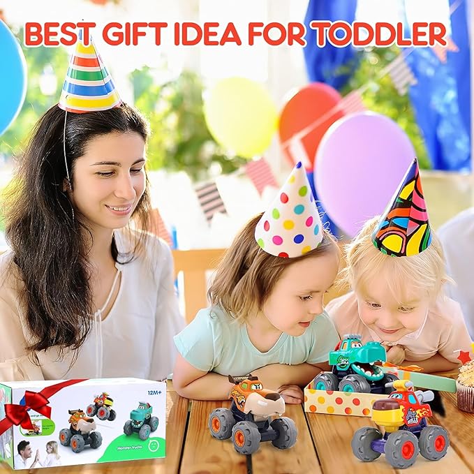Toy Cars for 1 2 3 Year Old 3 Pack Monster Truck Toys Crocodile Bull Leopard Pull Back Car Big Wheel Animal Toy Trucks for Toddler 1-3 Baby Toys 12 18 Months Boy Girl Toddler Toy for 1 Year Old Gift