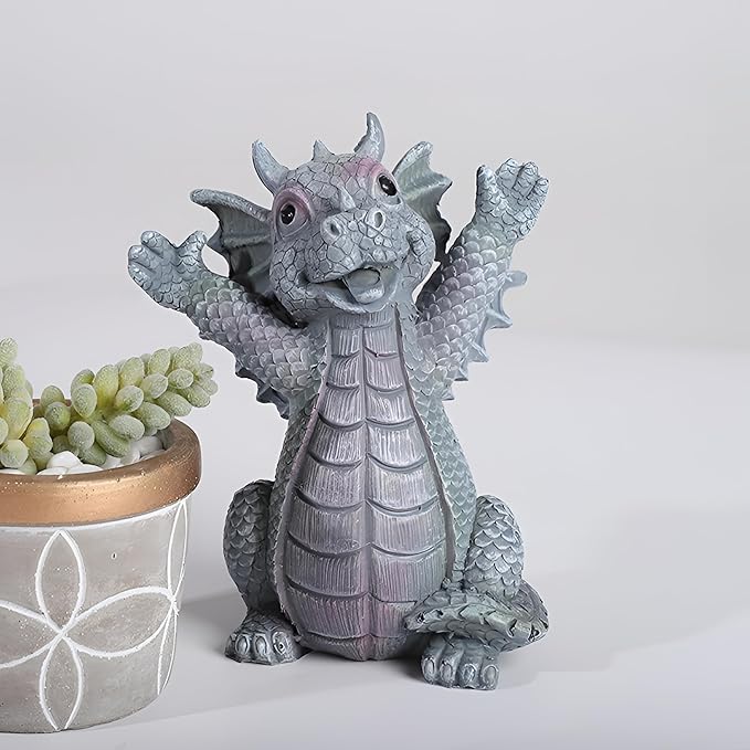 Cute Dragon Figurines Dinosaur Sculptures, Unique Resin Artwork for Office & Home Décor,Yoga Dragons Decorations for Garden & Yard,Outdoor Adorable Baby Dragon Statue Ornaments (Yoga A)