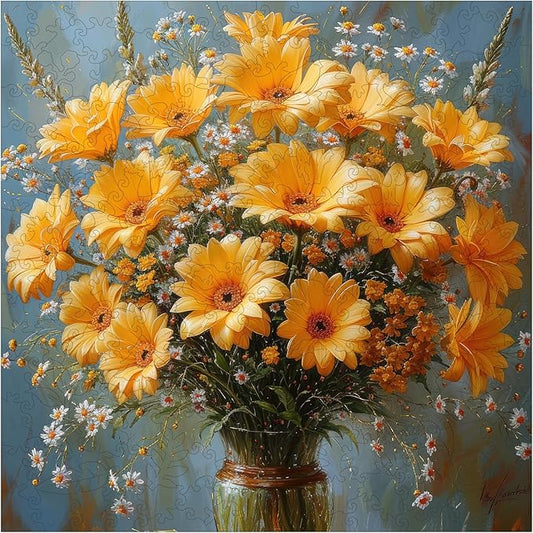 Flower Wooden Puzzles for Adults- Daisy Wooden Jigsaw Puzzles 200 Pieces, 11.2 inch Medium Family Reunion Puzzle for Adults and Kids, Exquisite Packaging, Best for Mothers Family