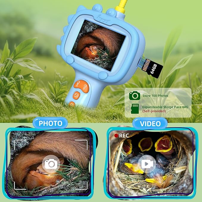 Borescope Camera with Light for Kids | STEM Science Educational Toy for 4 5 6 7 8 9 10 12 Years Old Boys & Girls | Birthday Gift for Outdoor Adventures & Nature Discovery(Blue)