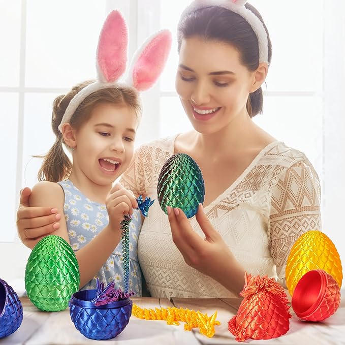 12''3D Printed Dragon and 4.73''Egg - 3D Printed Toys, Articulated Crystal Dragon Egg with Dragons Inside Fidget Toy, Decor Dragons Collectible Figurines(Blue Purple,12inch)