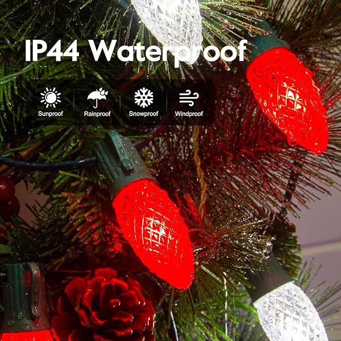 Minetom C9 LED Commercial Outdoor Christmas Lights – 150 FT Red and Pure White Christmas String Lights, Waterproof Connectable UL Certified C9 Lights for Indoor Roofline Xmas Decor